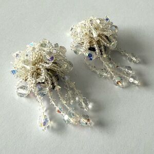 Vintage 60s Lois Ann Crystal Aurora Borealis Cluster Clip-on Earrings